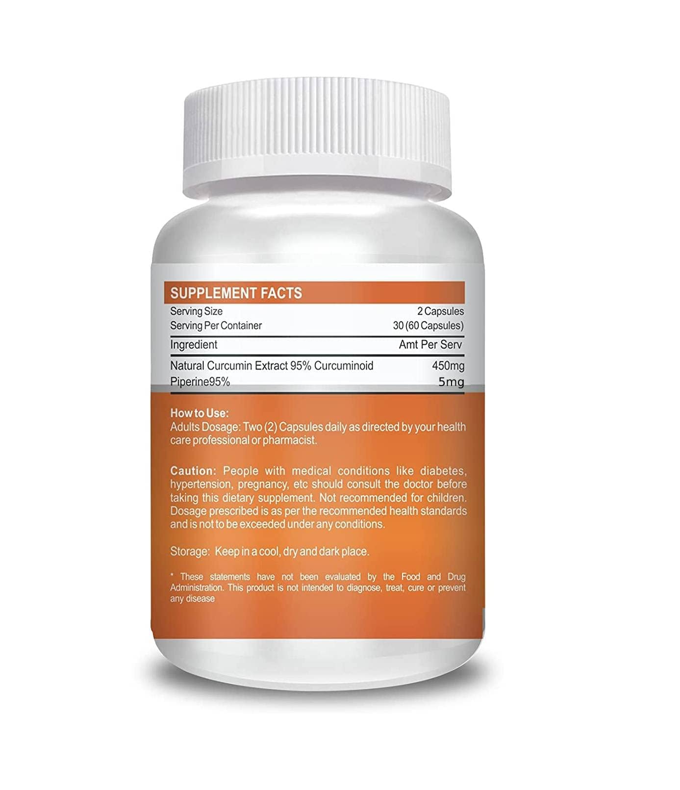 Vokin Biotech Natural Turmeric Curcumin Extract 95%(Curcuminiod) With Piperine Capsules 500Mg