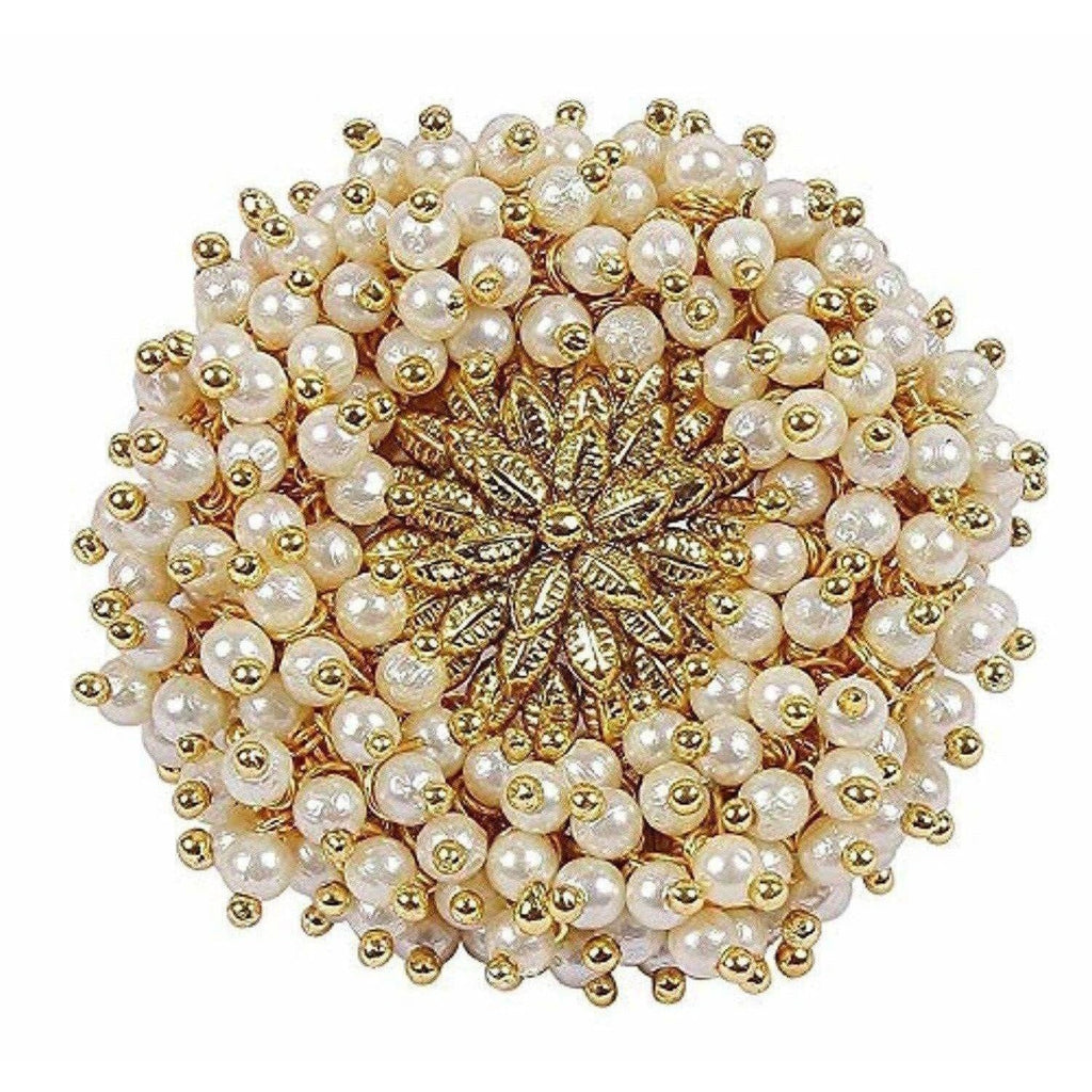 Gold-Polished Pearl Beads Polki Ring