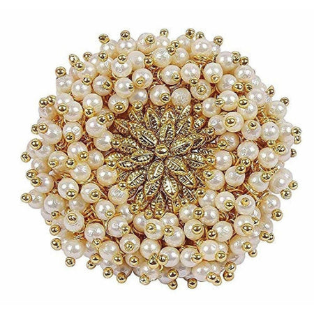 Gold-Polished Pearl Beads Polki Ring