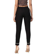 Juniper Women's Black Solid Cotton Flex Straight Fit Pants With Lace & Gota Work