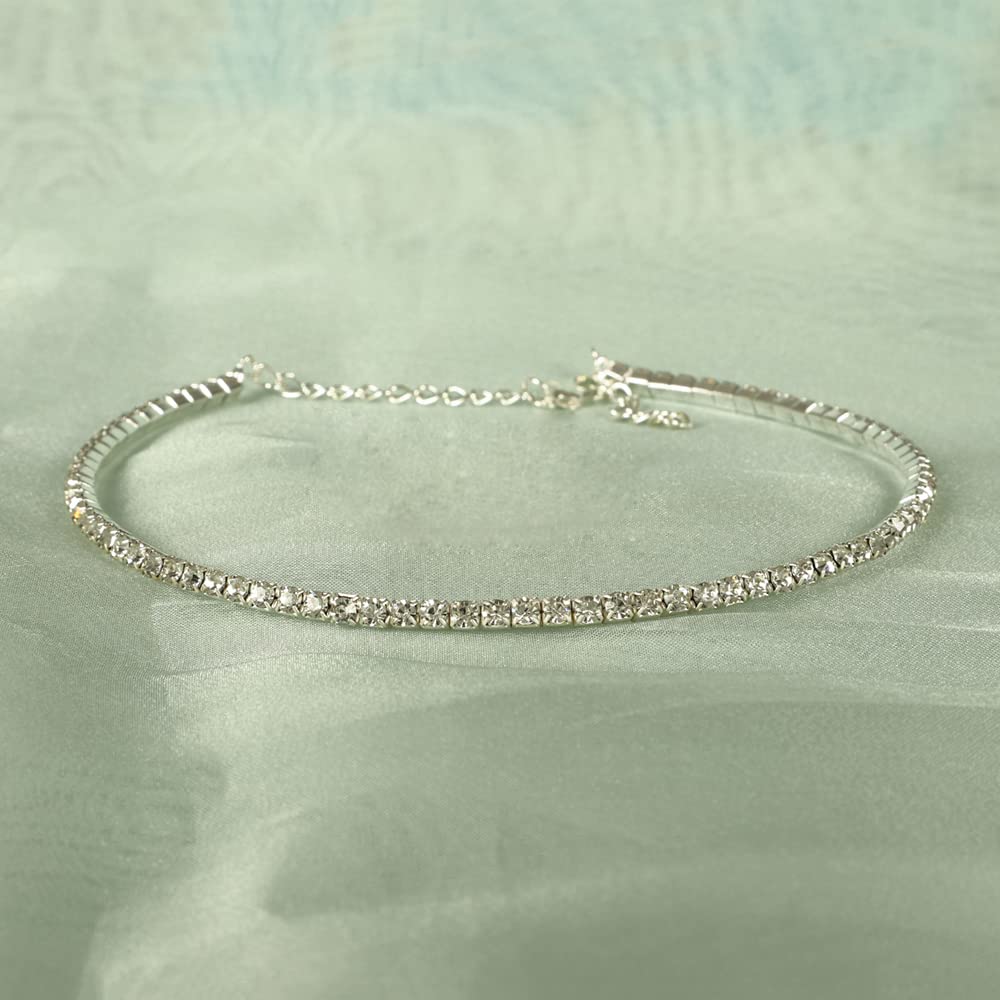 Silver-Toned Alloy Rhinestones Studded Choker - The Pari