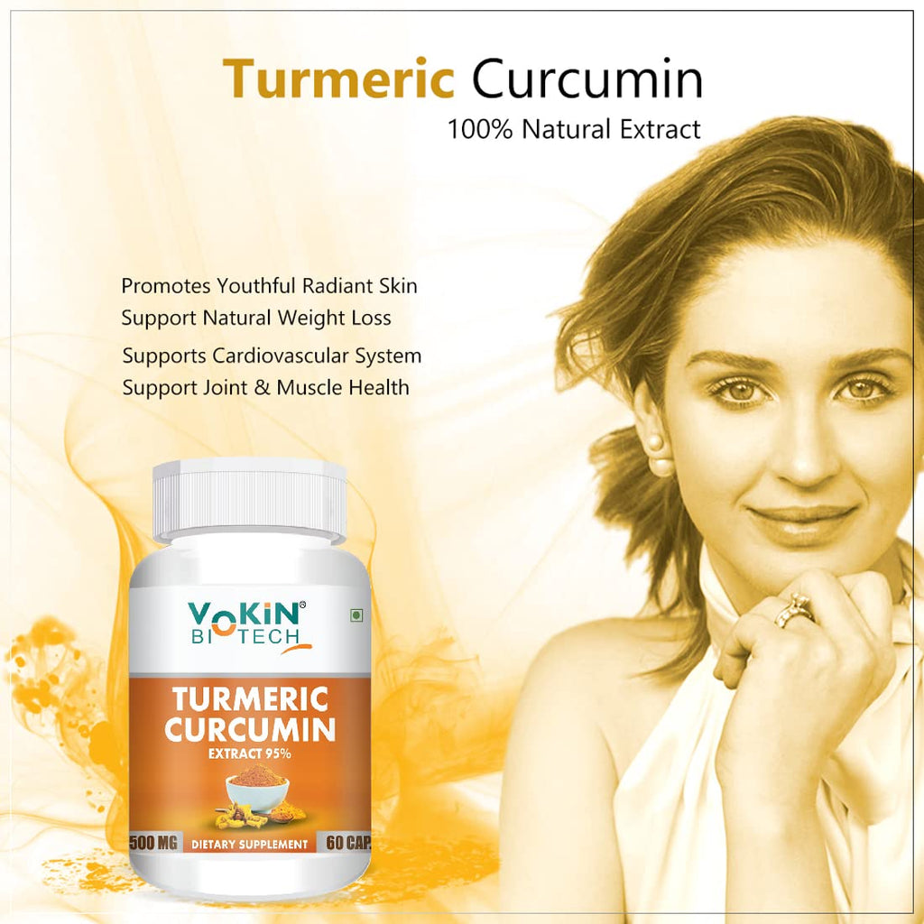 Vokin Biotech Natural Turmeric Curcumin Extract 95%(Curcuminiod) With Piperine Capsules 500Mg