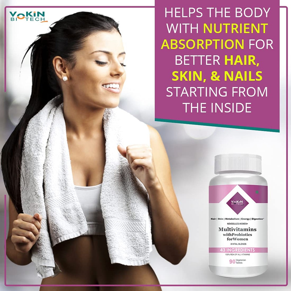 Vokin Biotech Multivitamin with Probiotics, With Vitamin C, Vitamin B, Vitamin D, Zinc, Supports Immunity and Gut health, For (Multivitamin For Women)