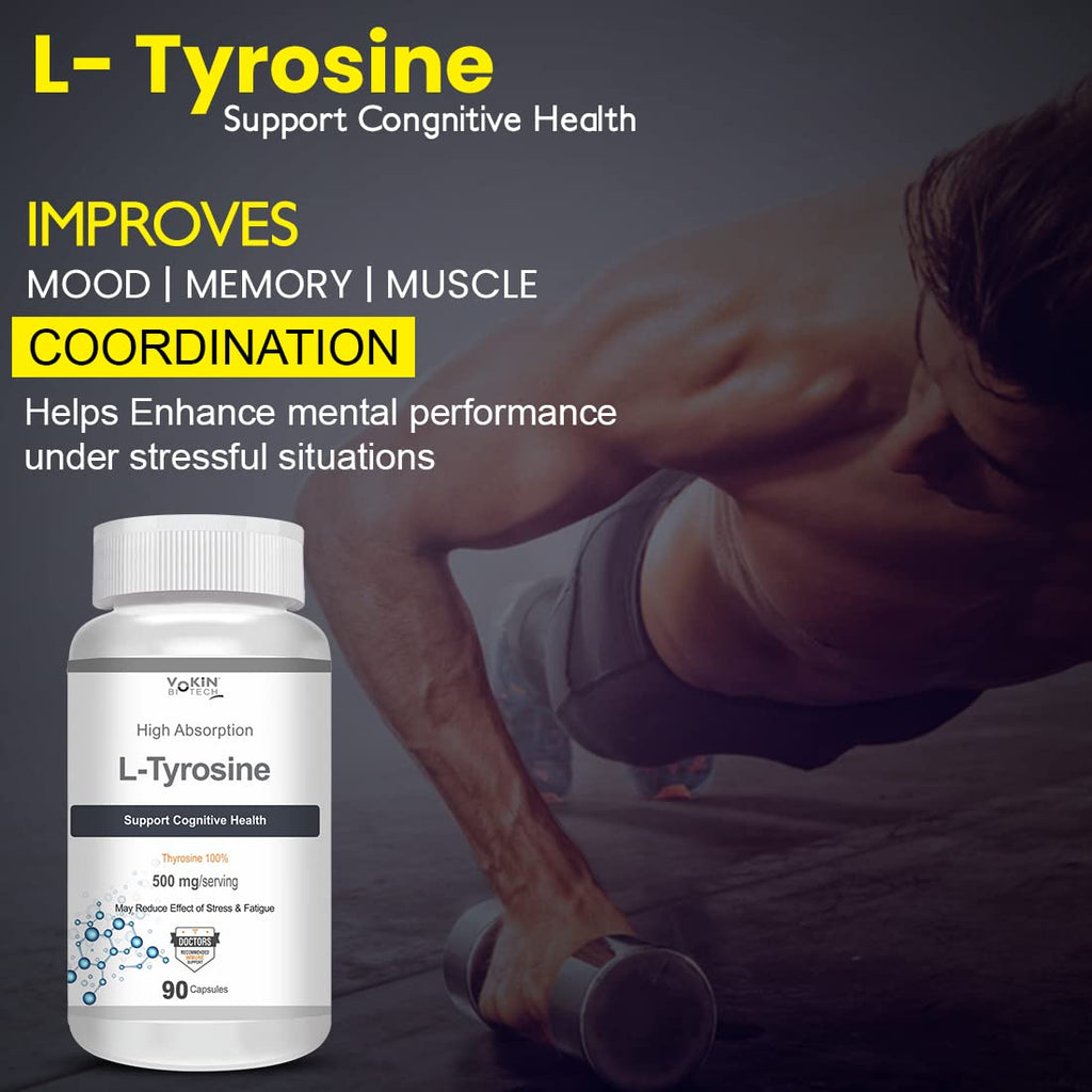 Vokin Biotech L-Tyrosine 500mg- Support Cognitive Health May Reduce Effect Of Stress & fatigue-