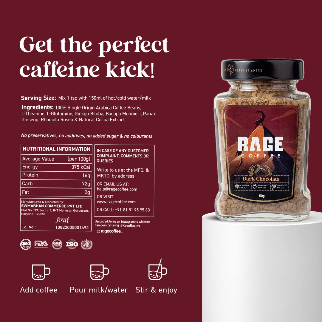 Rage Coffee Dark Chocolate Instant Coffee - Distacart