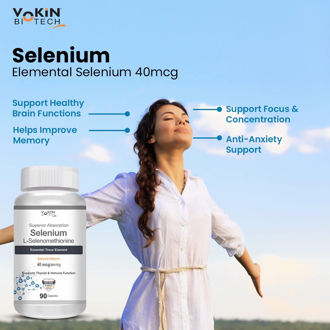 Vokin Biotech Selenium Capsules 40mcg - Superior Absorption - 90 Vegetarian Capsules
