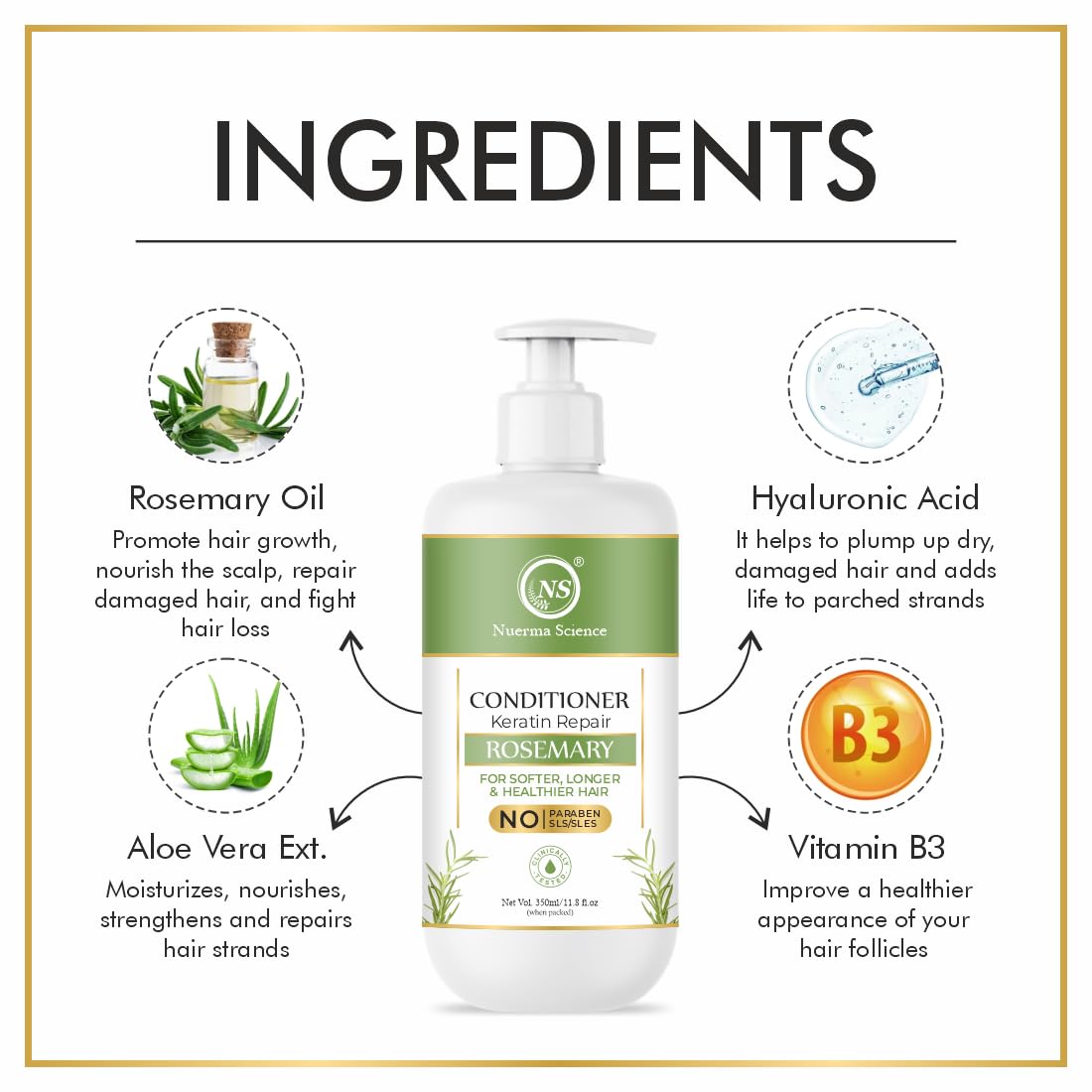 Nuerma Science Keratin Repair Rosemary Hair Conditioner for Softer, Longer & Healthier Hair