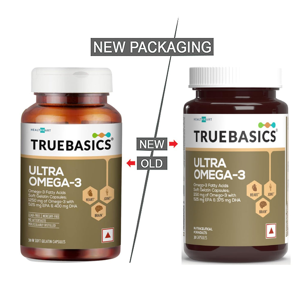 TrueBasics Ultra Omega 3 Fish Oil Capsules for Women & Men - Distacart