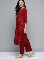 HERE&NOW Women Maroon Ethnic Motifs Printed Regular Kurta with Palazzos