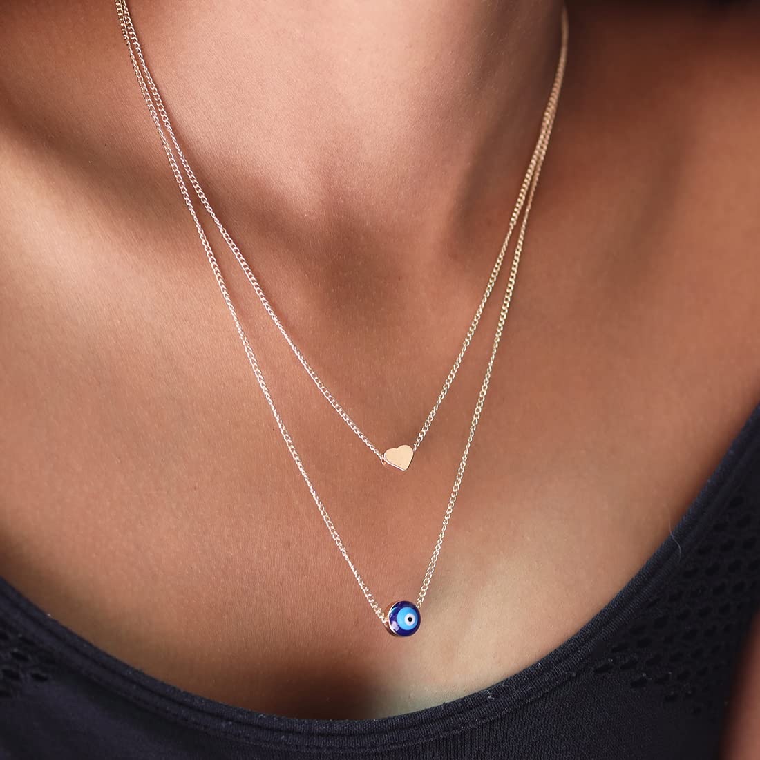 Gold-Toned Alloy Heart & Evil Eye Necklace - The Pari