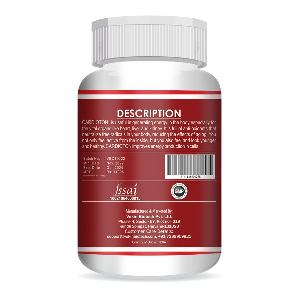 Vokin Biotech Cardioton 60 Capsules with Coenzyme Q10 & Arjuna Extract For Heart Health