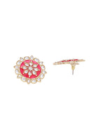 Shoshaa Women Magenta & Gold-Plated Circular Studs - Distacart