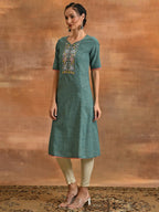 Aks Ethnic Motifs Embroidered V-Neck Thread Work Kurta