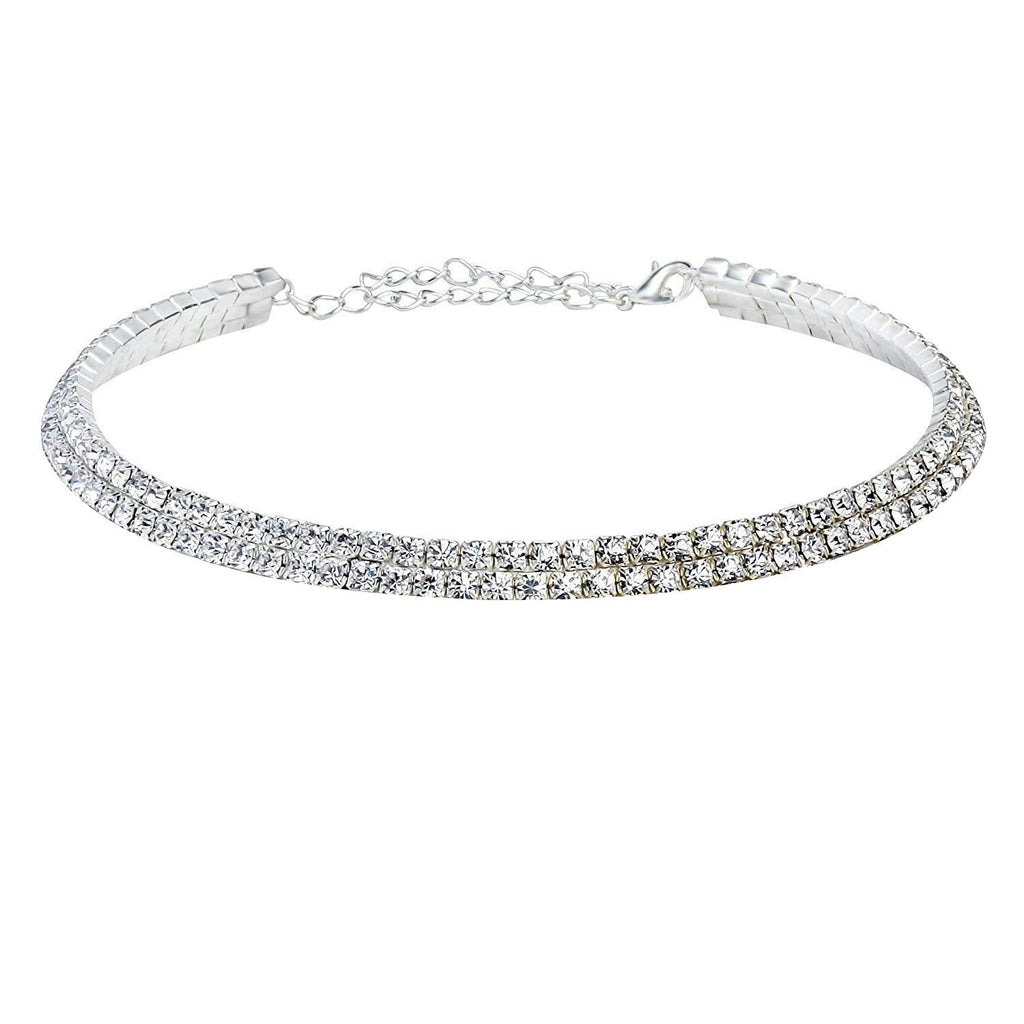 Silver-Toned Alloy Double Line Silver Choker Necklace - The Pari