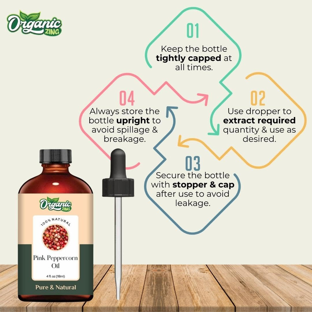Organic Zing Pink Peppercorn (Schinus Molle) Oil | Pure & Natural Essential Oil for Aroma, Skincare & Massage