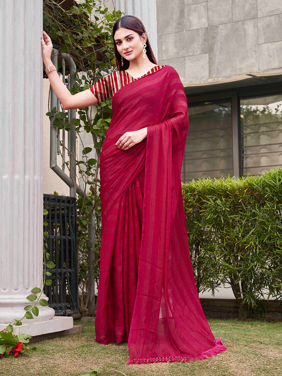 Tikhi Imli Striped Satin Ready to Wear Saree - Distacart