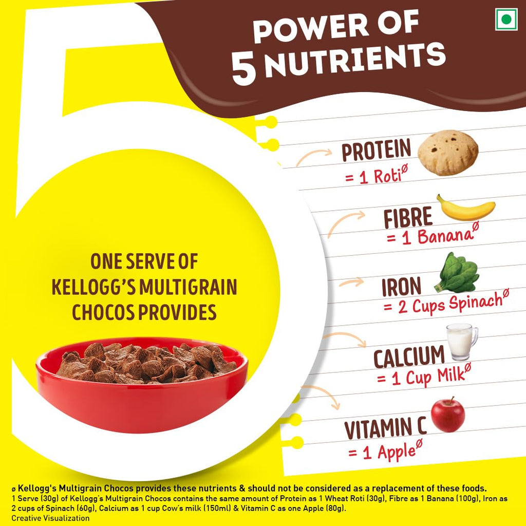 Kellogg's Multigrain Chocos For Kids, Power Of 5 Nutrients Protein, Fibre, Iron, Calcium, Vitamins