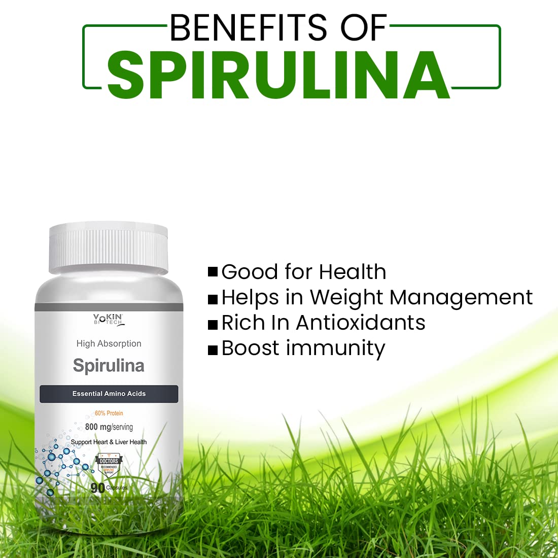 Vokin Biotech Spirulina- Support Heart Health and Liver Health -800mg