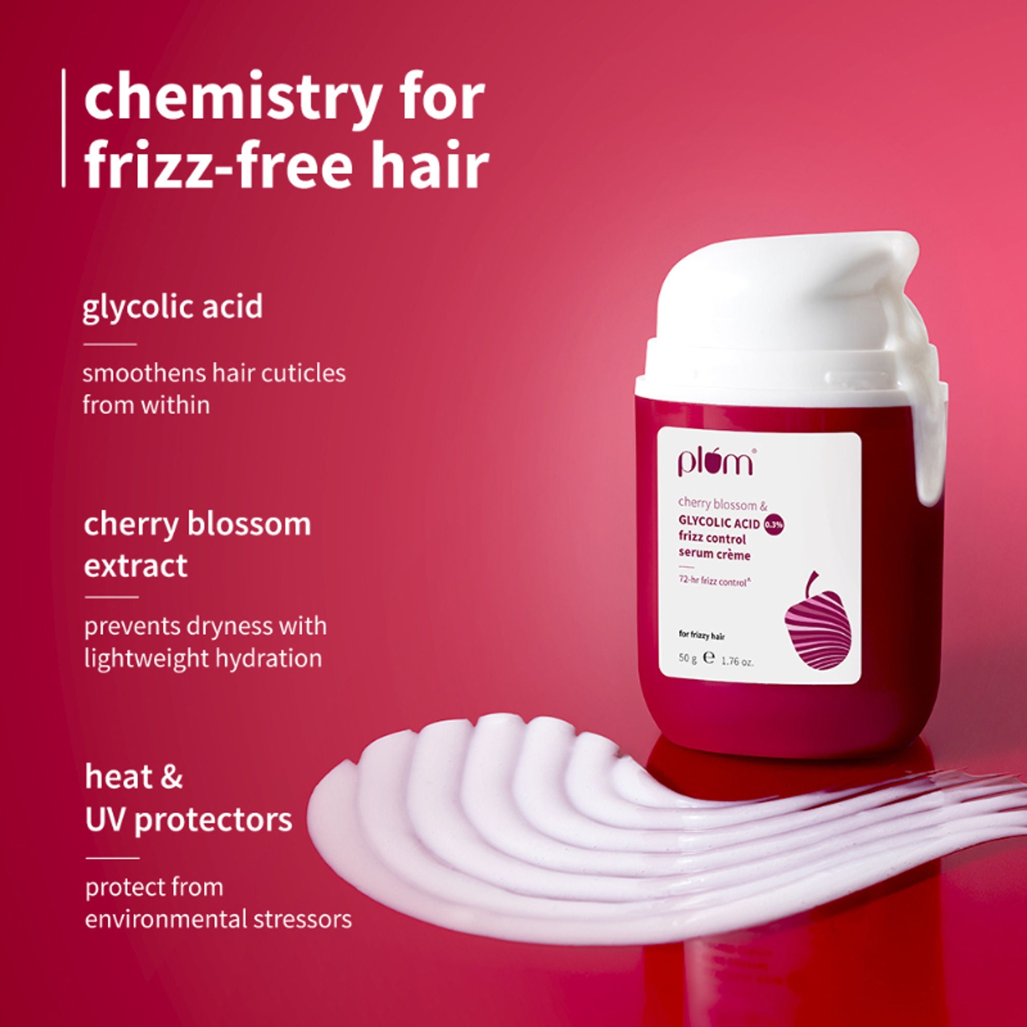 Plum 0.3% Glycolic Acid & Cherry Blossom Frizz Control Hair Serum Creme