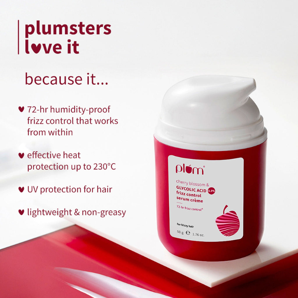 Plum 0.3% Glycolic Acid & Cherry Blossom Frizz Control Hair Serum Creme