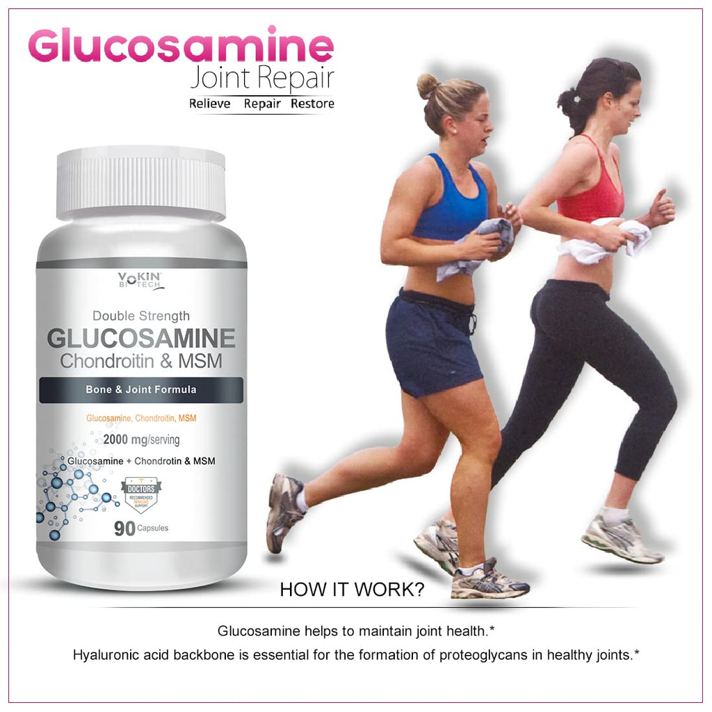 Vokin Biotech Glucosamine 1000mg, MSM 500mg & Chondroitin 500mg Support Joint Pain & Joint Strength (Glucosamine)