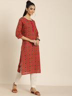 Sangria Women Pink & Green Pure Cotton Bandhani Printed Kurta