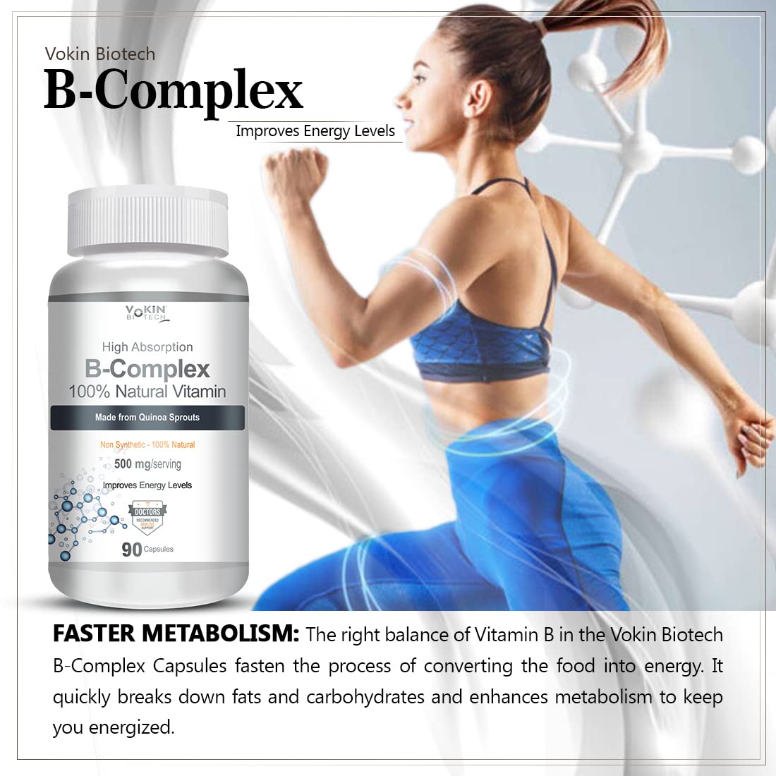 Vokin Biotech 100% Natural Vitamin B-Complex Capsules