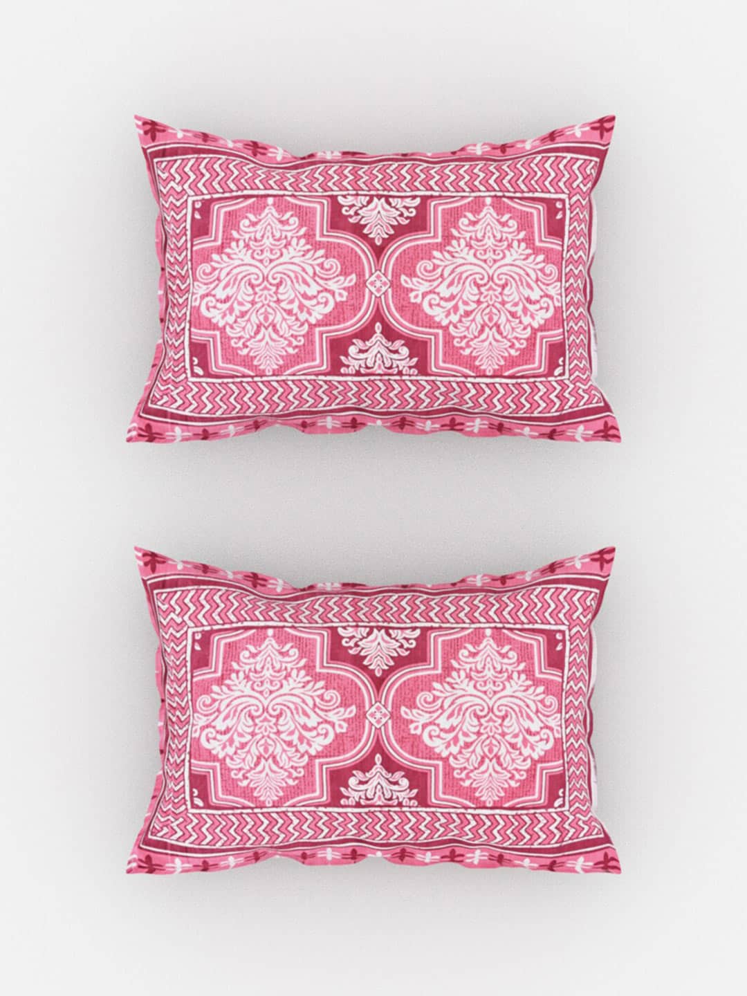 Urban Magic Pink Printed Cotton 104 TC King Bedsheet with 2 Pillow Covers