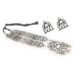 Silver-Plated Alloy Long Kundan Studded Silver Oxidised Necklace - The Pari