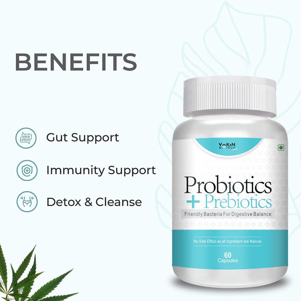 Vokin Biotech Probiotics+ Prebiotics Supplement 50 Billion Cfu For Women & Men With Prebiotics 150 mg | Probiotic Capsules For Digestion Support, Gut Health And Immunity