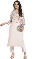 Juniper Women's Pink Floral Printed Rayon Kurta With Sequins & Beads Work