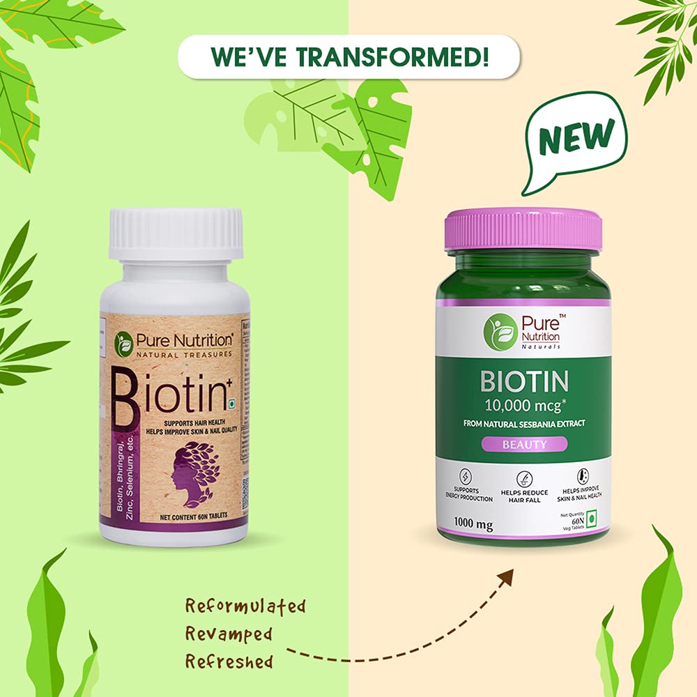 Pure Nutrition Biotin 10,000mcg from Natural Sesbania Extract Veg Tablets - Distacart