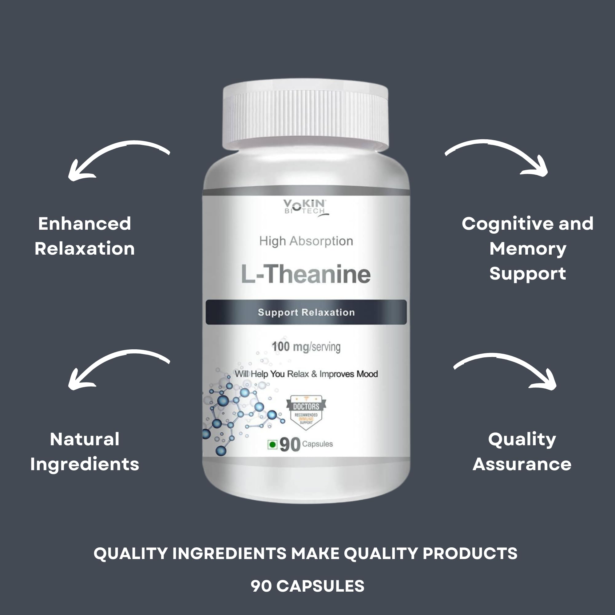 Vokin Biotech L-Theanine-Support Relaxation - 90 Vegetarian Capsules