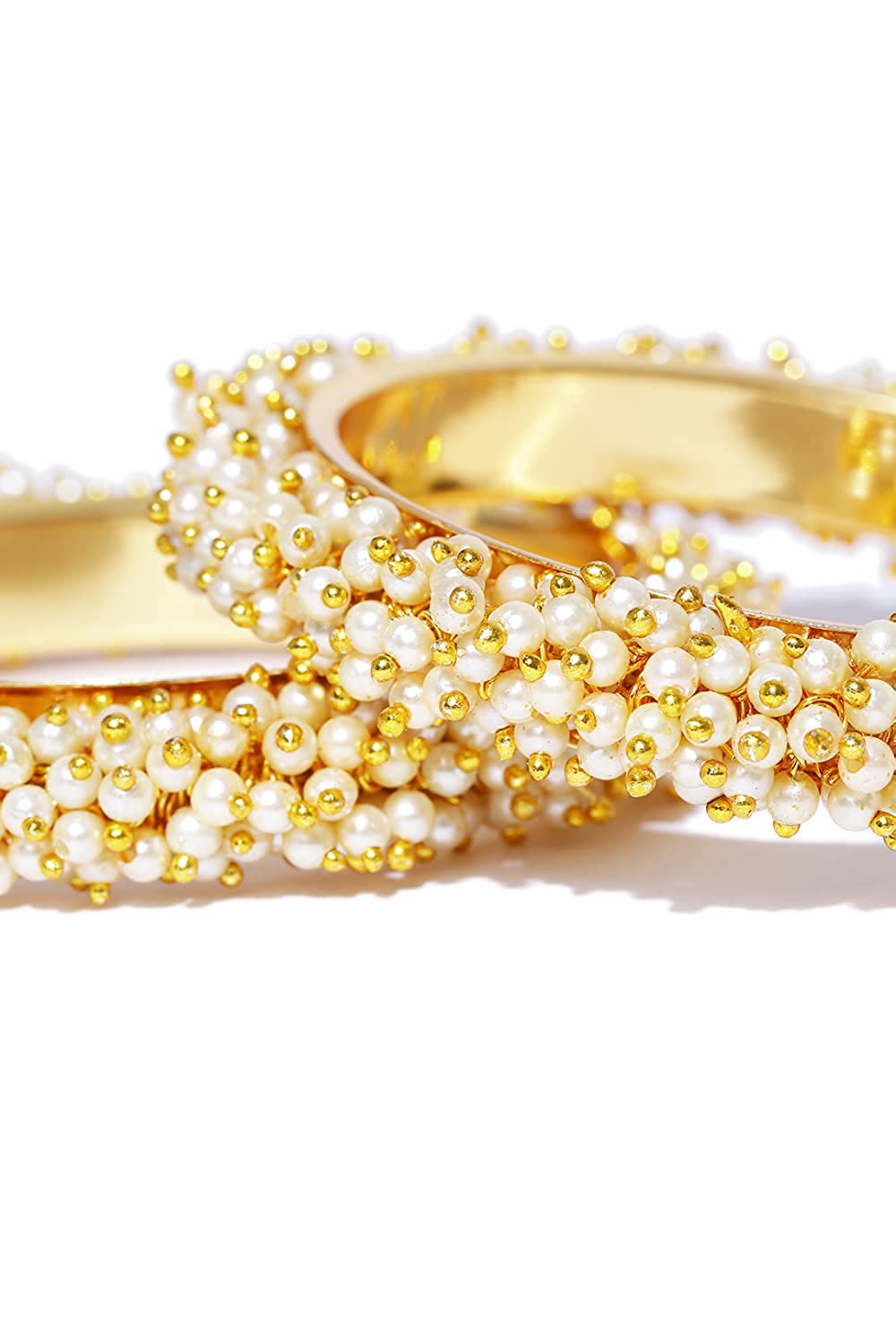 Gold-Plated Alloy Pearl Cluster Bangle Set - The Pari - Distacart