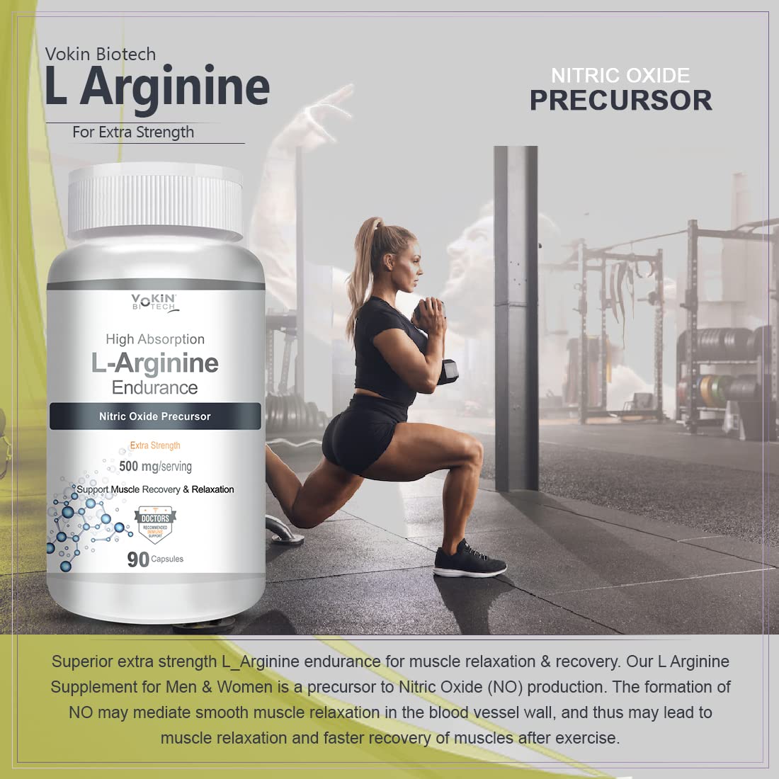 Vokin Biotech L-Arginine 500mg,Support Muscle Recovery & Relaxation
