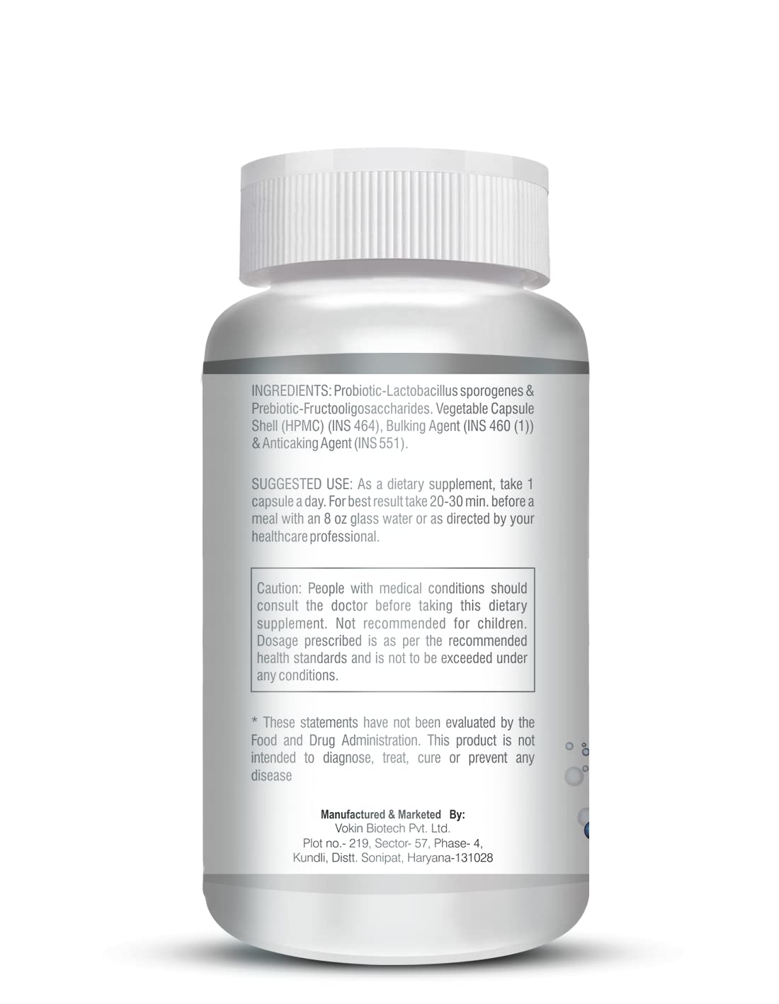 Vokin Biotech Prebiotics + Probiotics 20 Billion Cfu Supplement with Delayed-Release Capsules for Temperature Stable, Digestion and Immune Health