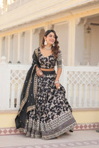 Vastranavya Designer Dyeable Pure Viscose Jacquard Fabric Lehenga Choli & Dupatta Set - Black