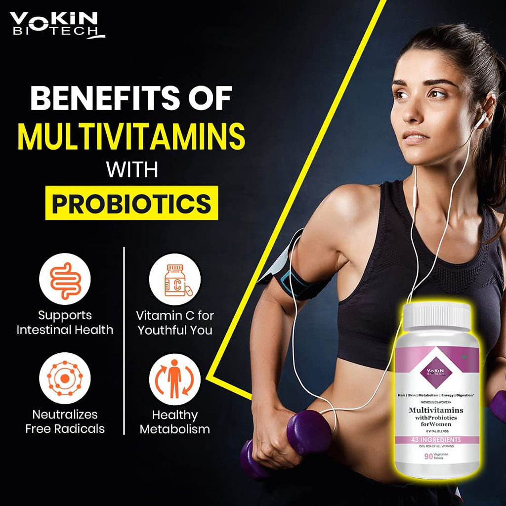 Vokin Biotech Multivitamin with Probiotics, With Vitamin C, Vitamin B, Vitamin D, Zinc, Supports Immunity and Gut health, For (Multivitamin For Women)