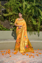 Jyoti Fashion Women's Yellow Paithani Silk Zari Woven Saree with Blouse