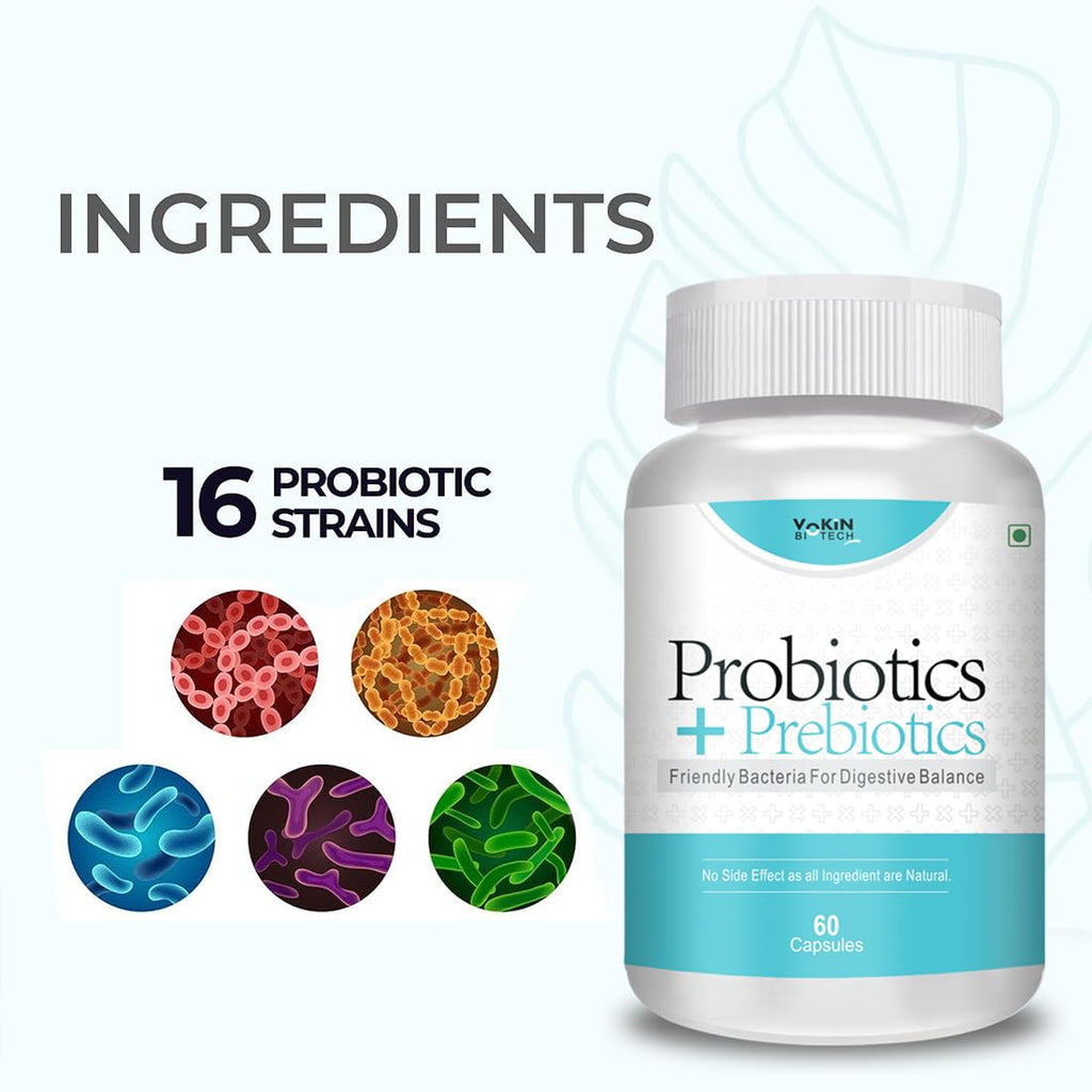 Vokin Biotech Probiotics+ Prebiotics Supplement 50 Billion Cfu For Women & Men With Prebiotics 150 mg | Probiotic Capsules For Digestion Support, Gut Health And Immunity
