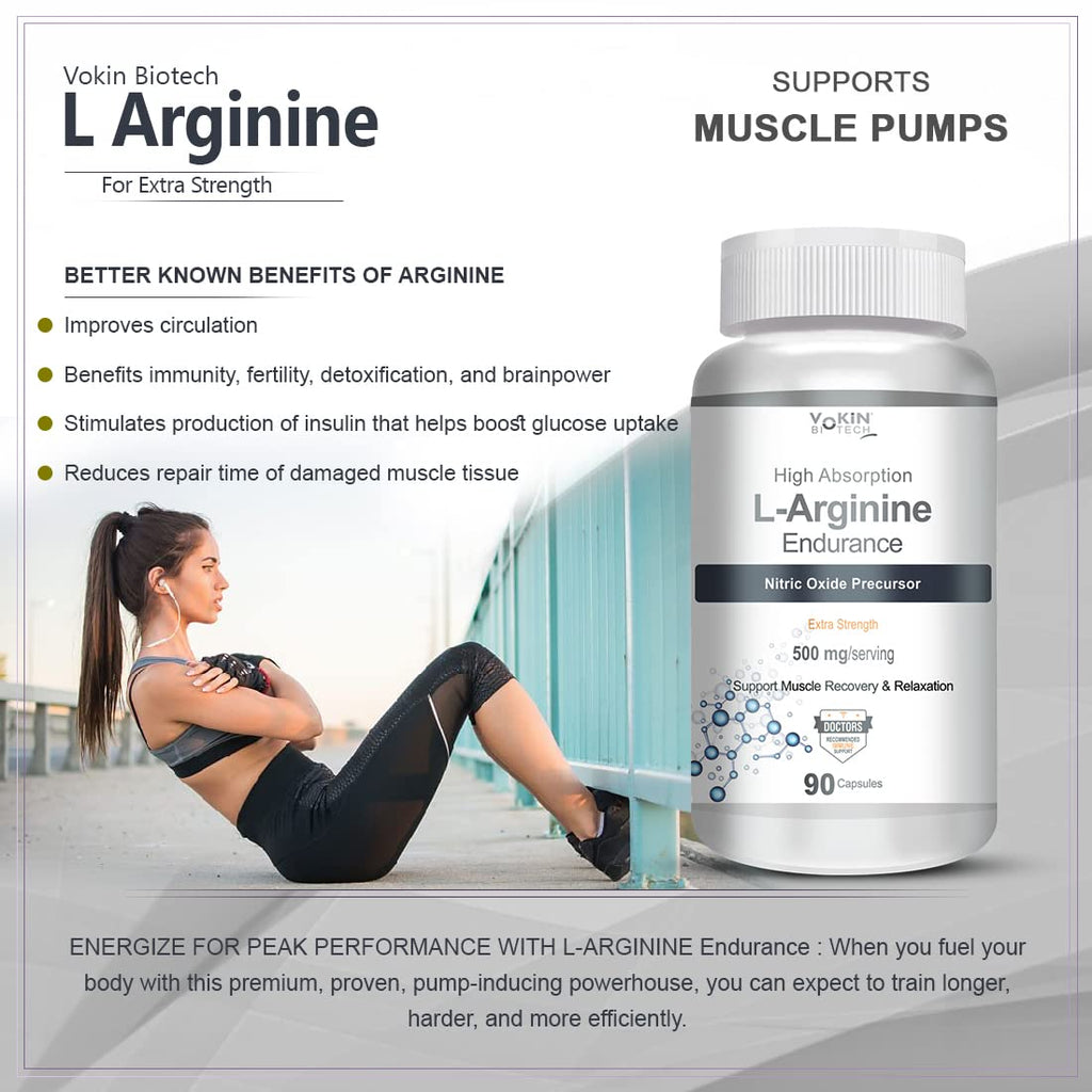Vokin Biotech L-Arginine 500mg,Support Muscle Recovery & Relaxation
