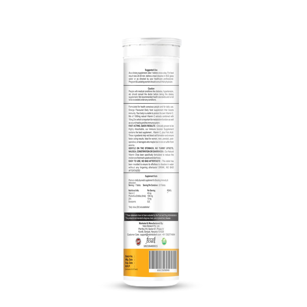 Vokin Biotech Vitamin C 40mg with Amla 1000mg for Immunity - Skin Care - Antioxidants Effervescent Tablets Orange Flavor