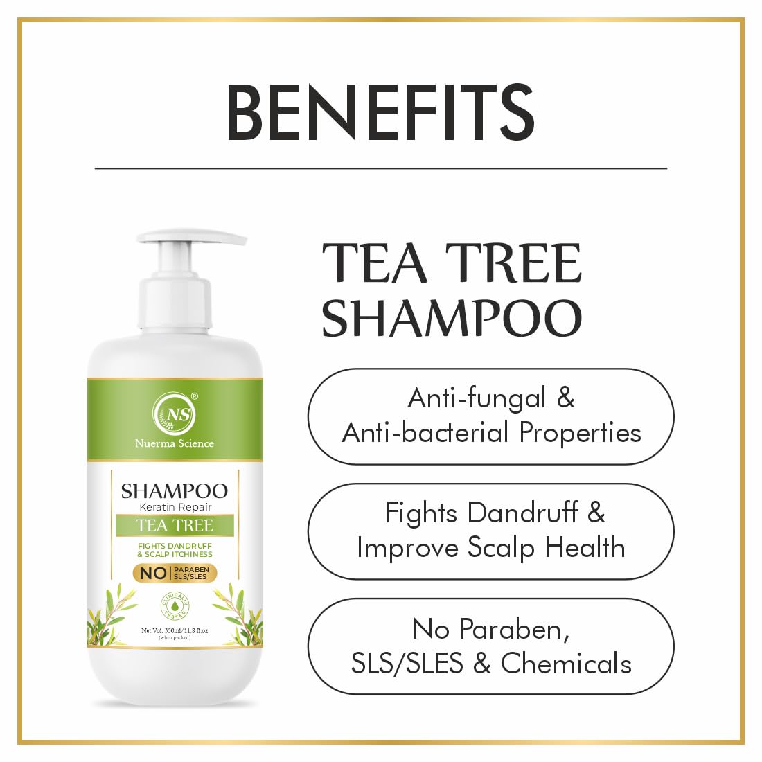 Nuerma Science Keratin Repair Tea Tree Shampoo for Shine, Soft & Frizz-Free Hair Damage Repair