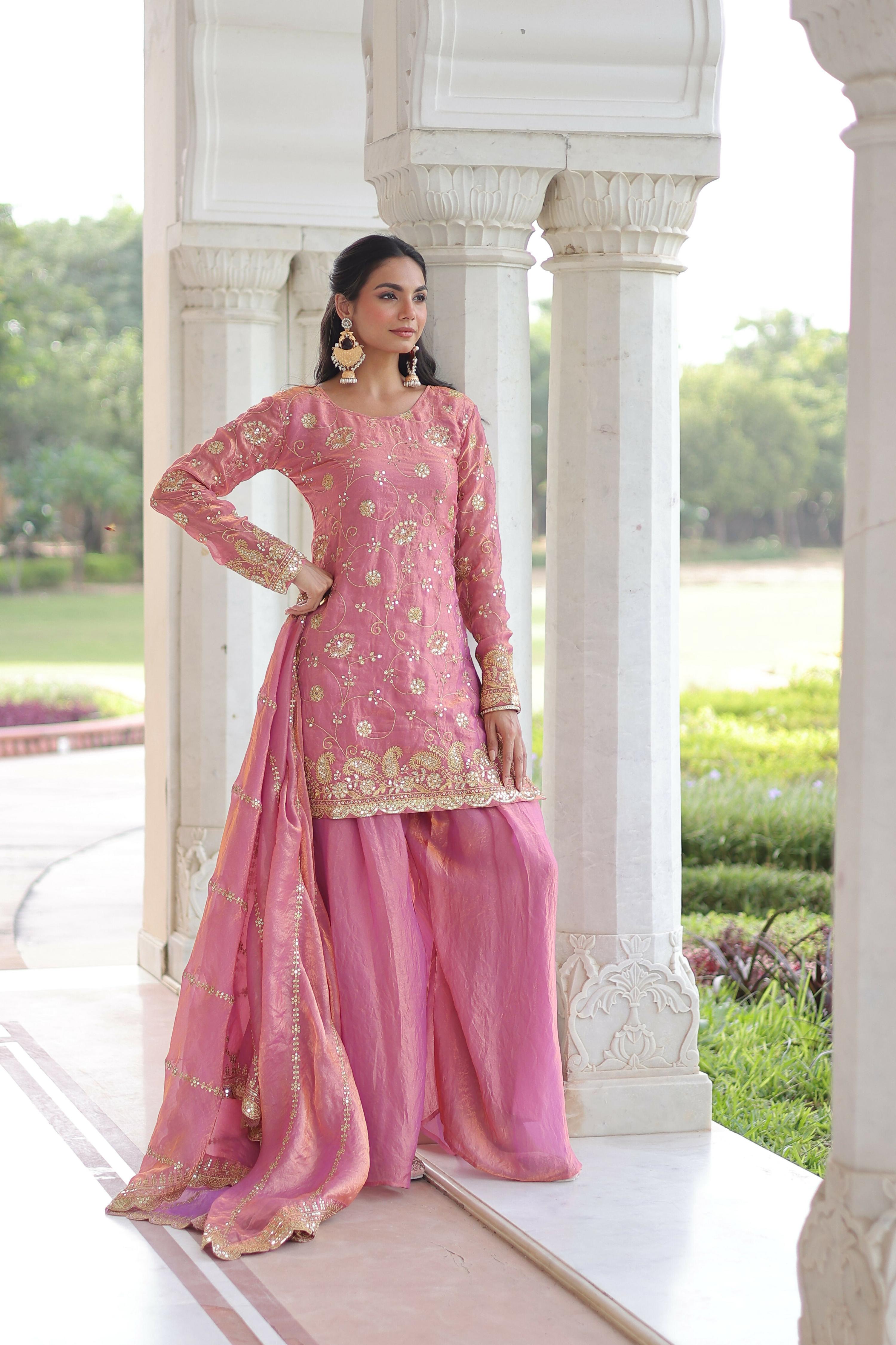 Joban Fashion Pink Readymade Kurta Set With Sequence embroidery Work - Distacart