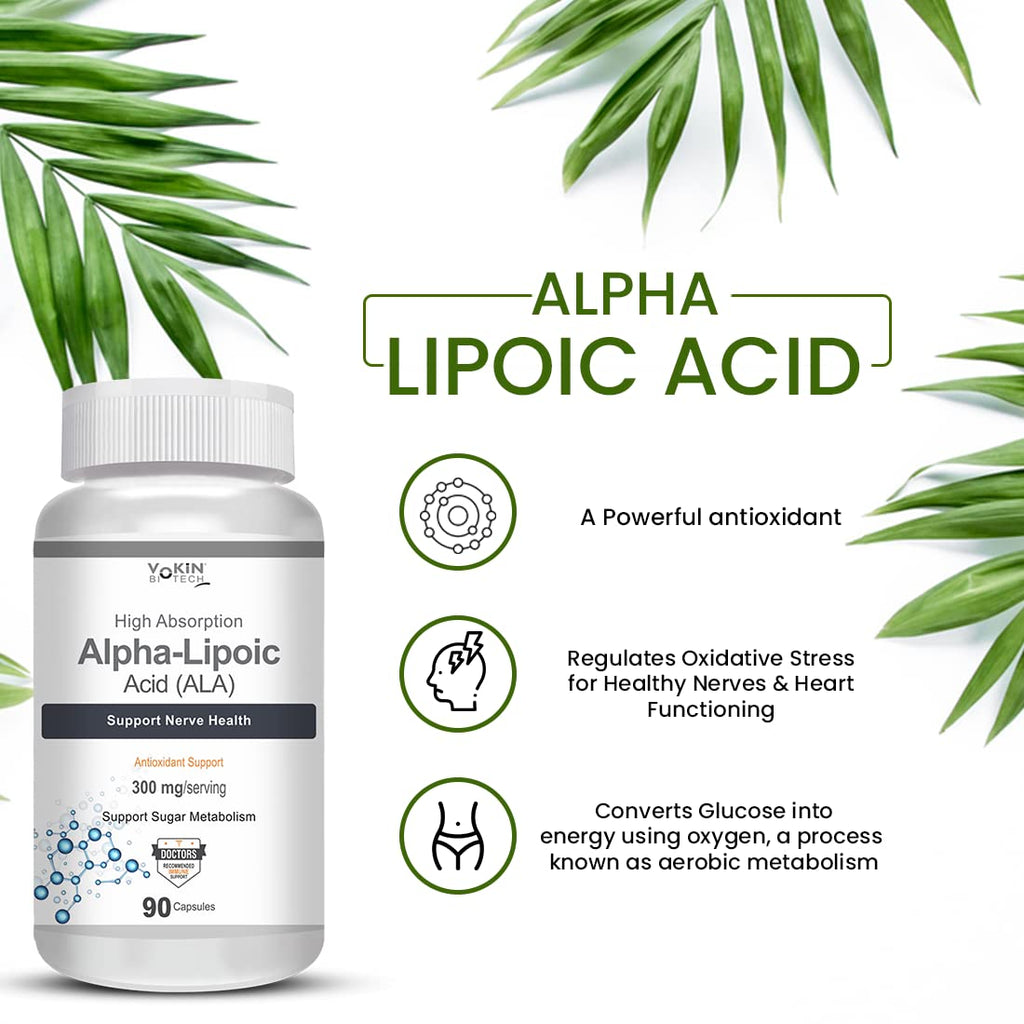 Vokin Biotech Alpha Lipoic Acid (ALA) 300 mg- Support Nerve Health & Sugar Metabolism)
