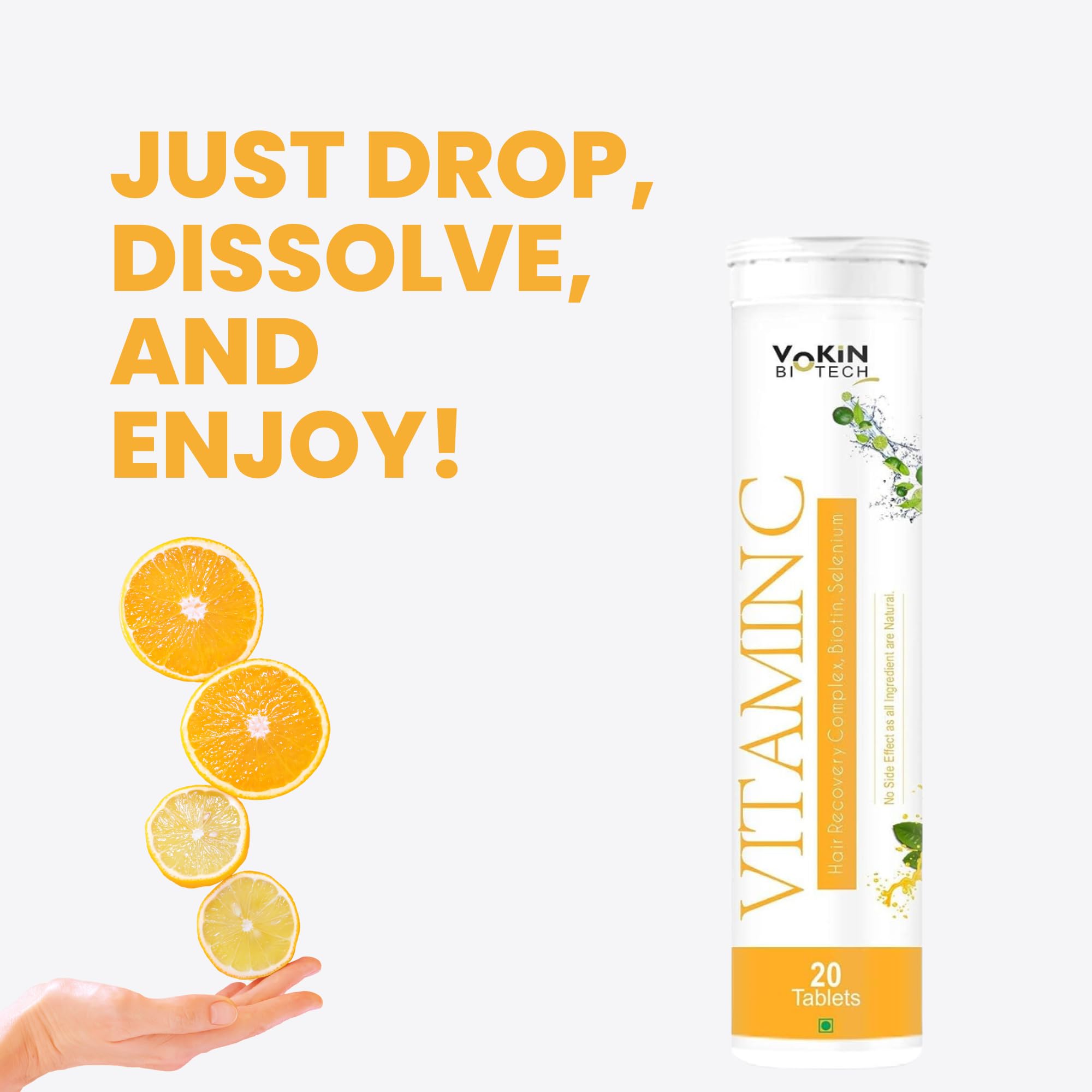 Vokin Biotech Vitamin C 40mg with Amla 1000mg for Immunity - Skin Care - Antioxidants Effervescent Tablets Orange Flavor