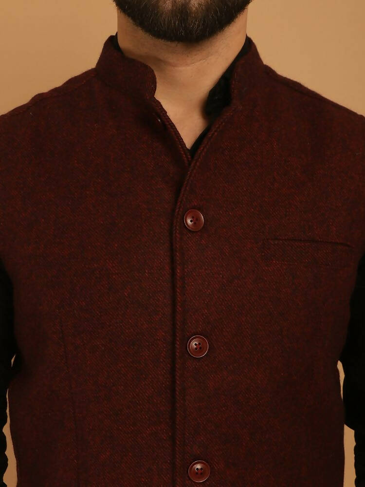 Even Apparels Pure Wool Nehru Jacket - Maroon