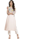 Juniper Women's Pink Floral Printed Rayon Kurta With Sequins & Beads Work