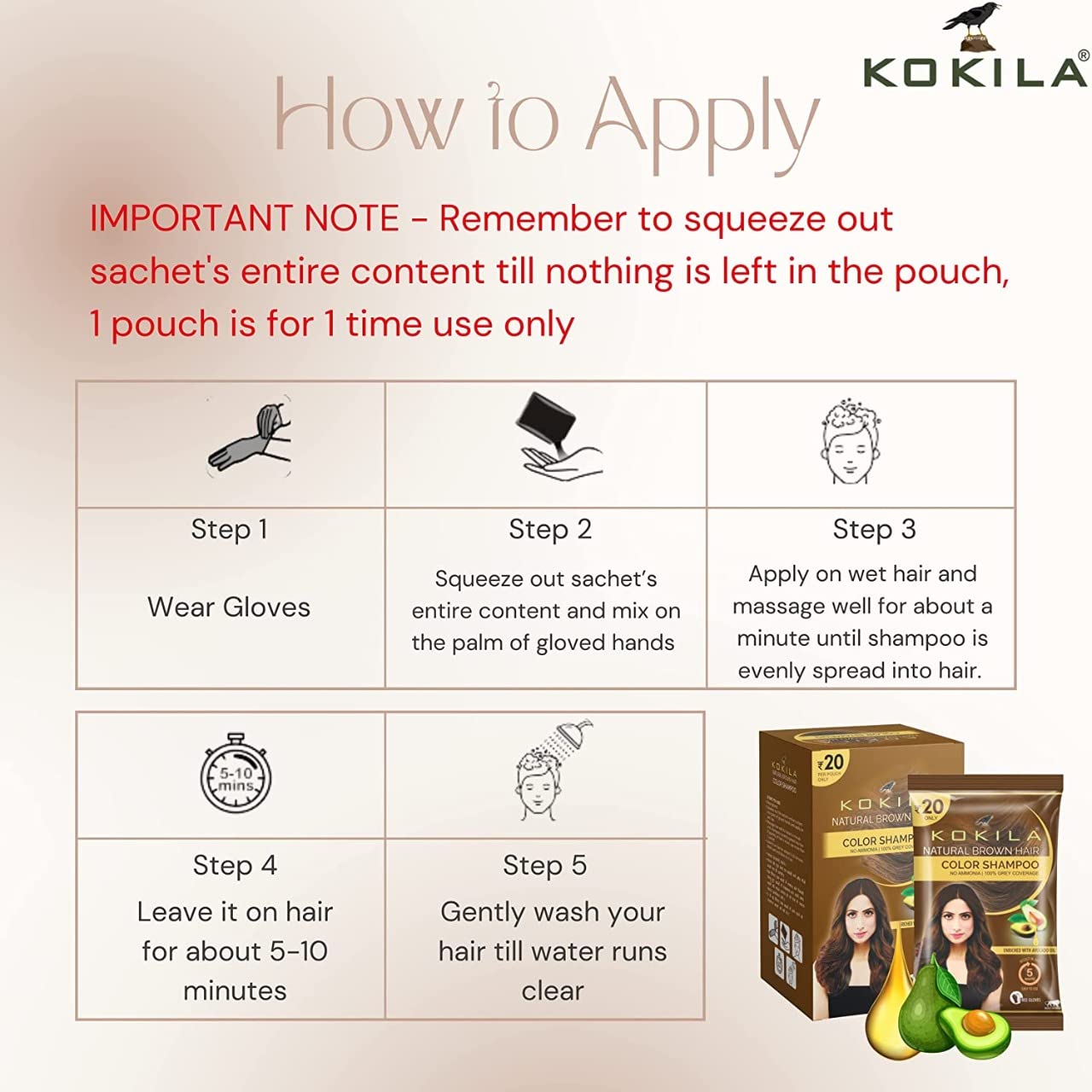 Kokila Unisex Hair Color Shampoo Enriched With Almond Oil In Just 5 Minute, Long
