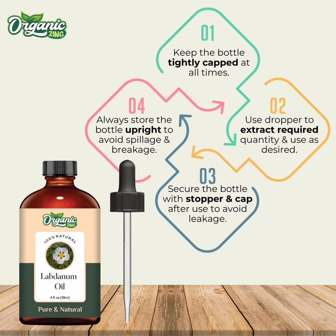 Organic Zing Labdanum (Cistus ladanifer) Oil | Pure & Natural Essential Oil for Skincare, Aroma & Diffusers